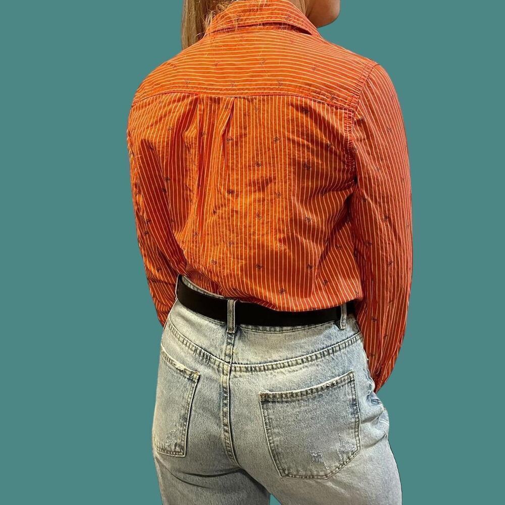 Y2K orange button up butterfly blouse size small - Picture 2 of 8